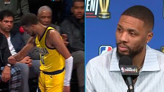 Damian Lillard responds to Halis Dame Time celly amp LOSS vs Pacers in Semis Postgame Interview 🎤 [upl. by Cran]