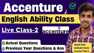 Accenture English Ability Questions  Live Class2  Accenture Verbal Ability Actual Questions 2024 [upl. by Senior]