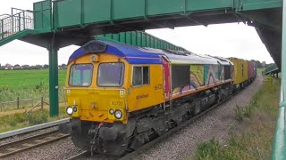 Felixstowe Container Freight Trains passing gun lane footbridgetrimley 20821 [upl. by Marijo]