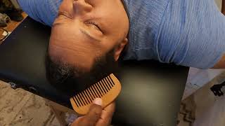 Combing Detangling Wifes Natural Hair  Wood Comb  ASMR No Talk [upl. by Ebocaj]