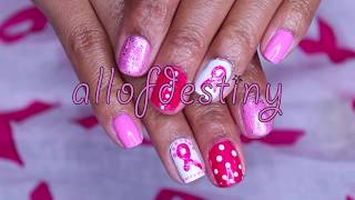 Breast Cancer Awareness Nails  Natural Nails Tutorial [upl. by Milinda56]