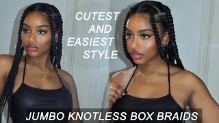 HOW TO SUPER FLAT JUMBO KNOTLESS BOX BRAIDS  EXTREMELY BEGINNER FRIENDLY [upl. by Romelda987]