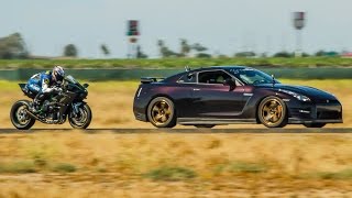 Kawasaki H2R vs 1350hp Nissan GTR  12 Mile Airstrip Race 3 [upl. by Bruner]