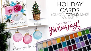 EASY Watercolor Holiday Cards You Can TOTALLY Make Yourself [upl. by Gris]