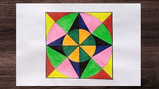 Square Geometry Art  Square Geometry Pattern with Painting  Simple Art Drawing [upl. by Shaeffer]