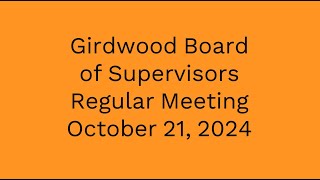 Girdwood Board of Supervisors Regular Meeting October 21 2024 [upl. by Cohla]