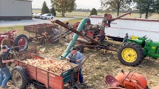 Picking and Shelling Ear Corn New Idea Single Row Corn Picker and Ottawa Corn Sheller [upl. by Asille]