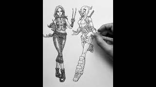 Cross hatching light vs dark outfits with 003mm micron inking x21 gwenpool deadpoolwolverine [upl. by Innavoeg]