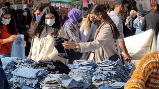 TUESDAY MARKET IN KADIKOY ISTANBUL CHEAP FAKE CLOTHES FRUITS AND VEGETABLE MARKET SALI PAZARI 4k [upl. by Katti]