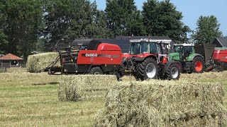 Hooi in balen persen met Massey Ferguson 6S180 en Fendt 930 Vario met Case IH grootpakpersen 2022 [upl. by Davine]