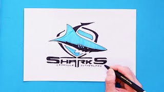 How to draw CronullaSutherland Sharks Logo National Rugby League [upl. by Lynad]