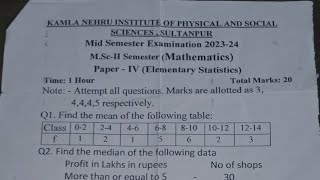 MSc 2nd semester maths midterm exam elementary statistics question paper  2024 [upl. by Chrystal]