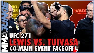 Derrick Lewis Tai Tuivasa get up close and personal at UFC 271 final faceoff [upl. by Pirzada]