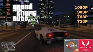 AMD Ryzen 3 3200U  Vega 3 Mobile 2 GB  GTA V  1080p 900p 768p 720p  Low Settings  2021 [upl. by Affay870]