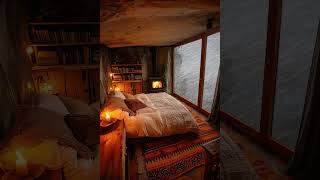 Healing Ambiance Sleep Aid Cave Cozy Cabin Burning Fireplace Blizzard Snowfall stormsounds [upl. by Camellia]