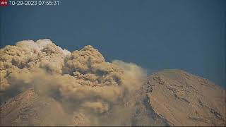 Oct 28 2023 Semeru volcano  glowing moon 2 ash plumes swirl downhill [upl. by Zap]