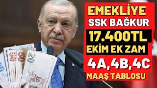 EMEKLİ MAAŞLARINA EK ZAM VAR SSK SGK BAĞKUR 4A4B4C 17400TL MAAŞ TABLOSU EK ZAM ORANLARI ARTIŞLARI [upl. by Sert12]