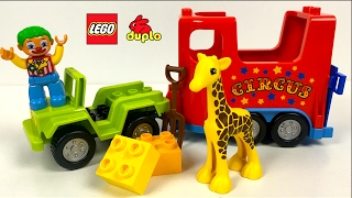 LEGO DUPLO CIRCUS TRANSPORT 10550 WITH CIRCUSDECORATED TRAILER CLOWN FIGURE amp GIRAFFE  UNBOXING [upl. by Sihtam]