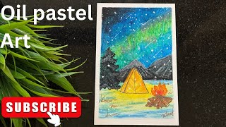 Aurora Night Drawing with Oil Pastels for beginners  step by step  oilpastel art drawing [upl. by Nagek902]