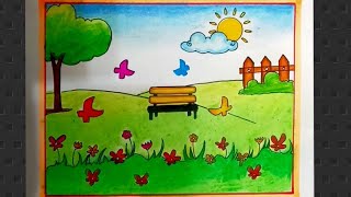 How To Draw Garden Scenery Drawing StepbystepFlower Garden Drawing For Beginners [upl. by Jenn]