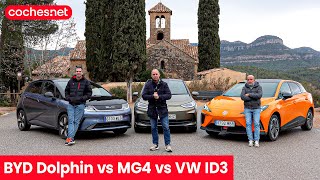 BYD Dolphin vs MG4 vs Volkswagen ID3  Comparativa  Test  Review en español  cochesnet [upl. by Paulita]