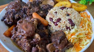 SUNDAY DINNER OXTAIL STEW RICE AND PEAS PLANTAIN CABBAGE Cook With Me [upl. by Ykciv]