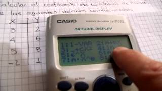 Calcular Coeficiente de Correlación de Pearson con calculadora CASIO FX570ES [upl. by Eihcir]