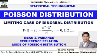 Poisson Distribution  Mean and Variance of Poisson Distribution  Recurrence Relation  Derivation [upl. by Ahseena]