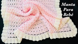 Manta para bebé a crochet paso a paso FÁCIL con punto nuevo de abanicos 3D cobija o pañoleta tejida [upl. by Suivatnod]