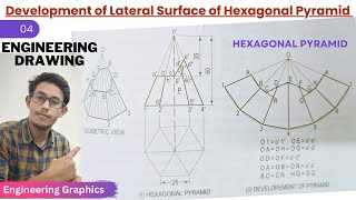 DEVELOPEMENT OF Hexagonal Pyramid  Development of Pyramid surface  Engineering drawing  WBSCTVE [upl. by Larsen]