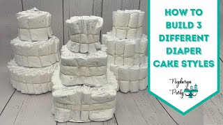 How to Make 3 Different Types of Diaper Cakes  DIY Rolled Squared amp Fanned Diaper Cake Tutorial [upl. by Ellednek]