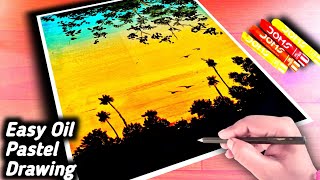 How To Draw oil Pastel Drawing SceneryEasy Sunset Drawing Scenery With Oil PastelStep By Step [upl. by Whitson]