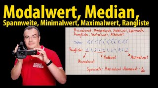 Modalwert Mittelwert Zentralwert Minimalwert Maximalwert Spannweite Rangliste  Lehrerschmidt [upl. by Gaskin727]