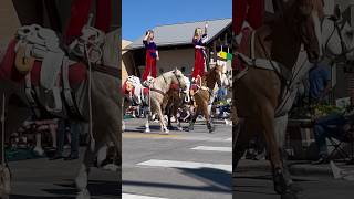 Cheyenne Frontier Days Grand Parade shorts Cowgirls Riding on Horses Stand Up Horse Riding Wyoming [upl. by Siana810]