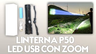 Linterna potente LED USB con Zoom para Acampar y Exteriores [upl. by Ula]