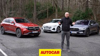 Audi etron Sportback vs Jaguar iPace vs Mercedes EQC review  Luxury SUVs headtohead  Autocar [upl. by Siger892]