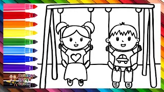 Disegnare E Colorare Bambini Sullaltalena 👧👦🌈 Disegni Per Bambini [upl. by Ferris]