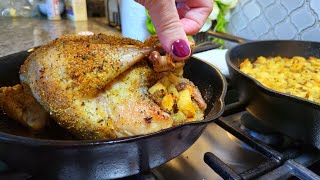 Stuffed Chicken roasted in the oven  STUFFING RECIPE perfect for the holidays [upl. by Eetnom]