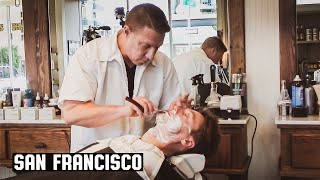 The San Francisco Wet Shave  Haircut Harry Experiences Peoples Barber amp Shop  California [upl. by Nylcaj]