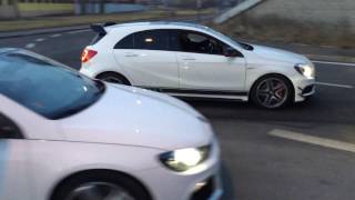 VW Scirocco R vs A45 AMG sound sprint [upl. by Elaweda]