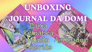 UNBOXING JOURNAL DA DOMI CAIXA TEMÁTICA MUNDO COLORIDO amp Agregados Lindos  comprinhas unboxing [upl. by Puna]