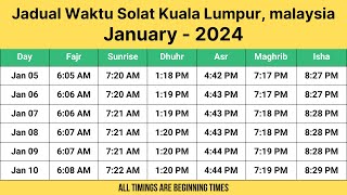 Kuala Lumpur Prayer Times January 2024  Jadual Waktu Solat Kuala Lumpur [upl. by Glad]