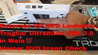 Externes CD DVD Laufwerk Tragbar Ultradünn USB 3 0 weis kleiner DVD brenn Check [upl. by Dody197]