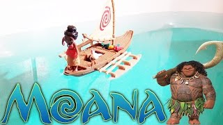 MOANA amp MAUI TOY UNBOXING  Kakamora Adventure amp Canoe in the Bathtub Disney [upl. by Heimer]