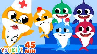 Five Little Baby Sharks Jumping on the Bed  More Baby Shark Songs [upl. by Quinton]