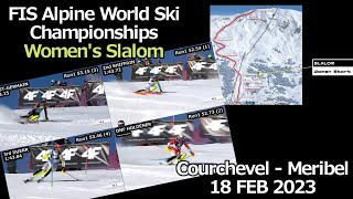 World Ski Championships 2023 Womens Slalom CourchevelMéribel Top3 alpha Comparison Run1 Run2 [upl. by Amlas]