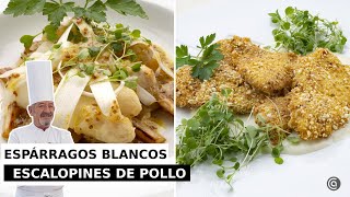 ESPÁRRAGOS blancos en tres texturas  ESCALOPINES de POLLO con salsa de queso  con Arguiñano [upl. by Eniamert]