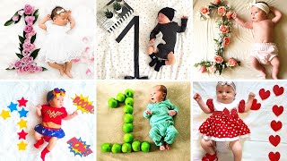 DIY 1 MONTH Baby Photoshoot Ideas with Fruits and Flowers Monthly Baby Photoshoot by Guls Fashion [upl. by Yrrol]