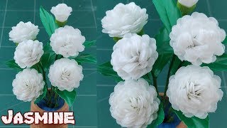 DIY Drinking Straw Crafts Idea  How to Make A Jasmine Flowers From Plastic Tubes Tutorials Ep24 [upl. by Onder]