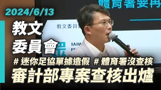 【國昌質詢】審計部專案查核出爐：迷你足協單據造假、體育署沒在查核！｜20240613｜教文委員會 [upl. by Eesdnil]